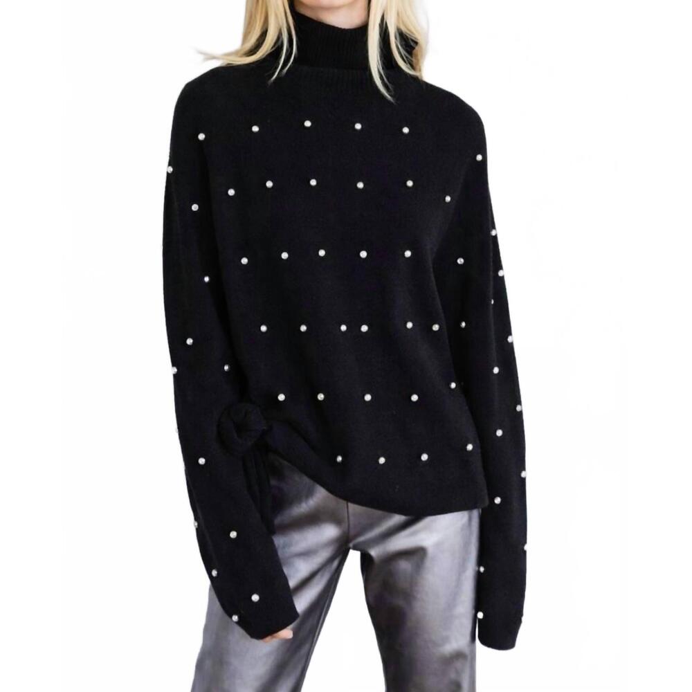 NEW NEVER A WALLFLOWER seeing stars turtleneck sweater in black rhinestone